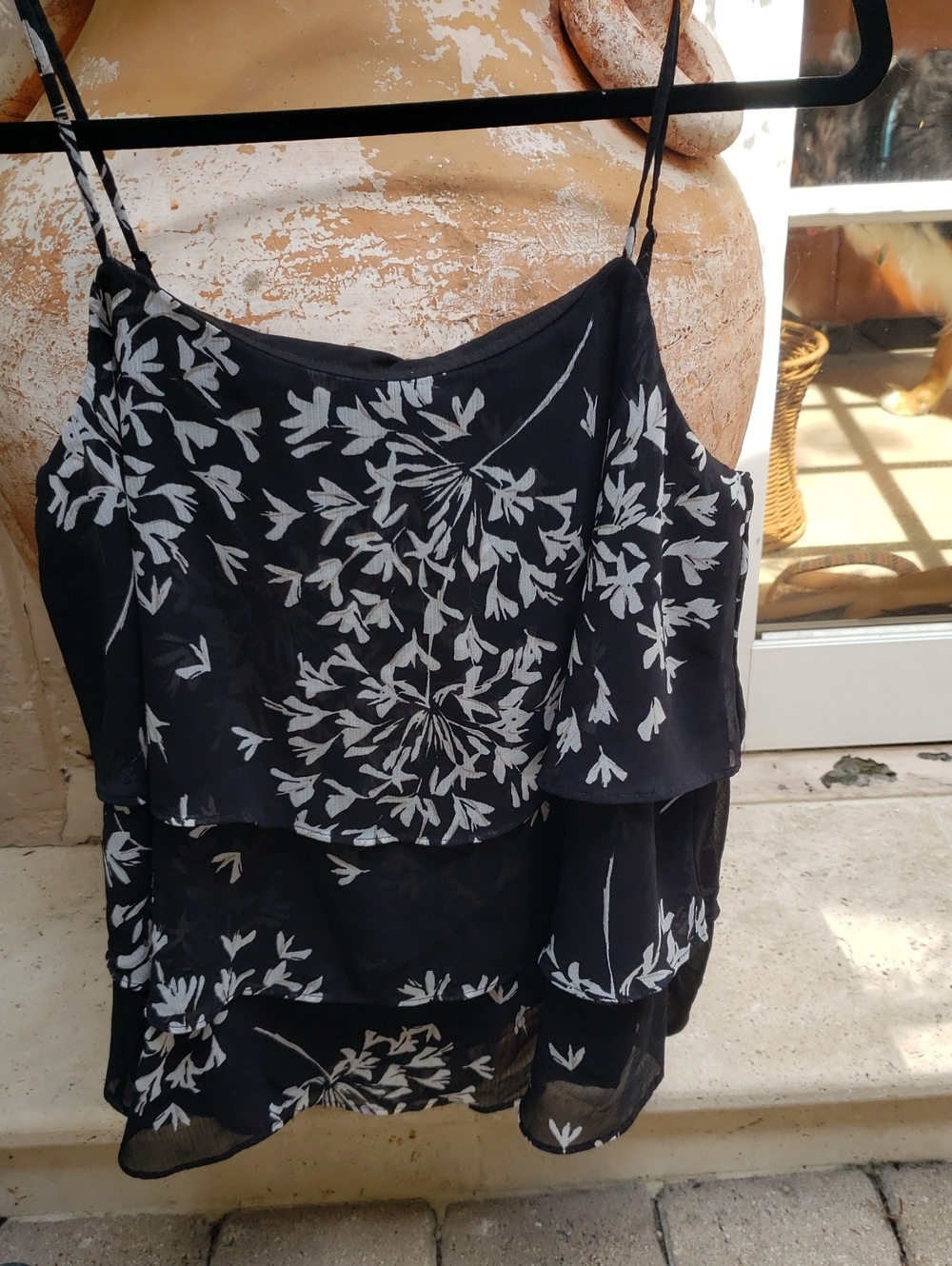 Banana Republic Black and White Floral Tiered Camisole